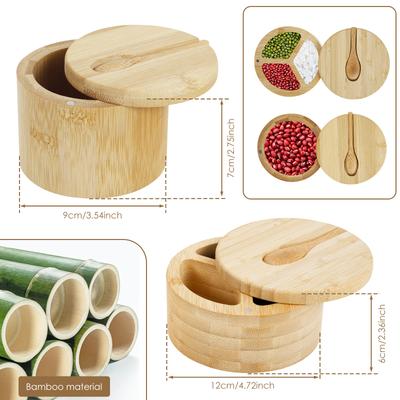 2Pcs Wood Salt or Spice Box with Swivel Cover Perfect Spice Container Salt Keeper for Kitchen Portable Salt Holder Containers