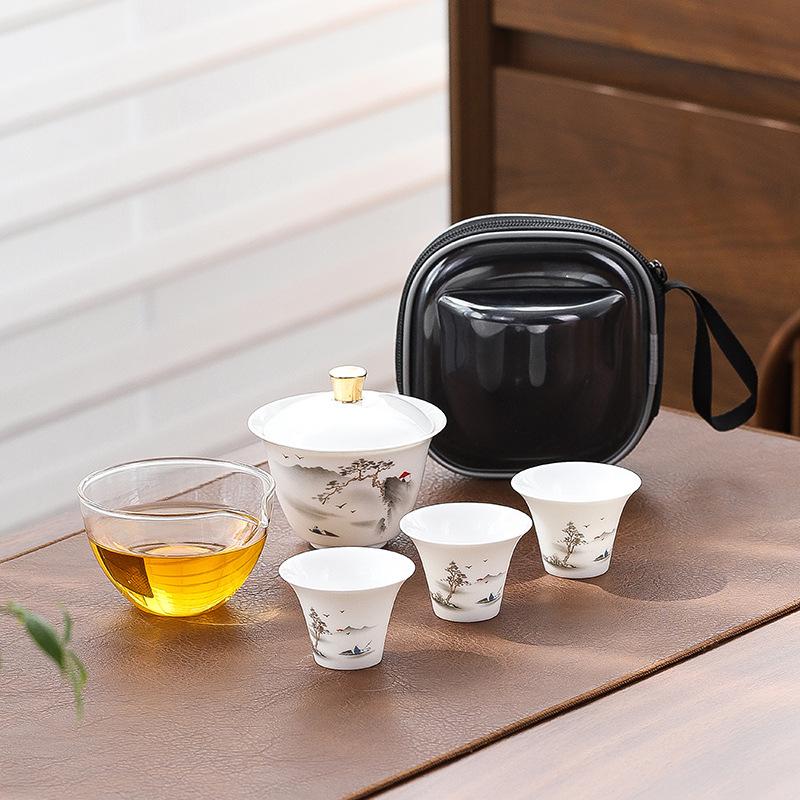 Ceramic Suet Jade Porcelain Portable Travel Tea Set Cup Souvenir Practical Gift Small Gift
