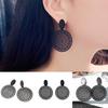 1 Pair Exaggerated Piercing Women Earrings Alloy Round Hollow-out Pattern Pendant Earrings Party Jewelry