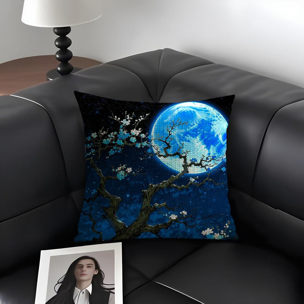 Magic Psychedelic Moon Cushion Cover Natural Linen Organic Fabric DoubleSided Printing Sofa Home Decor Gift Pillow Case