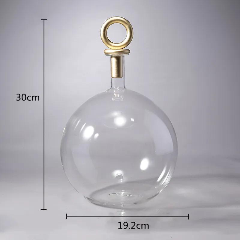 Glass Vase Transparent Sphere Metallic Copper Cover Airtight Container Hydroponic Terrarium Decoration Accessories Vases Pots