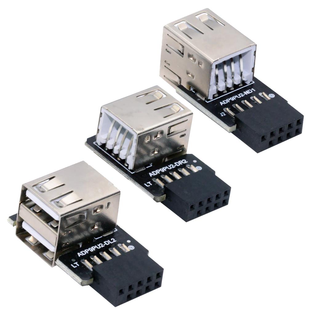 U2-075-2P 3Pcs/Set 9Pin/10Pin Motherboard Front Panel Header Female to Dual USB 2.0 Female Adapter,Straight+Left+Right Angle