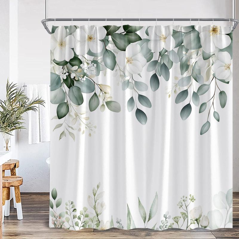 Grüne Blätter Kolibri Duschvorhänge Aquarell Pflanze Blatt Schmetterling Vogel Floral Badevorhang Stoff Heim Badezimmer Dekorationsset
