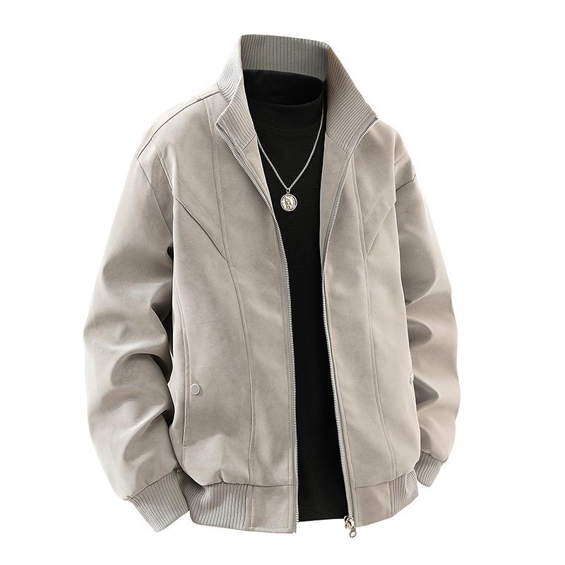 New Autumn Large Size Jacket Men's Lapel Leather Jacket Men's Corduroy Loose Harbor