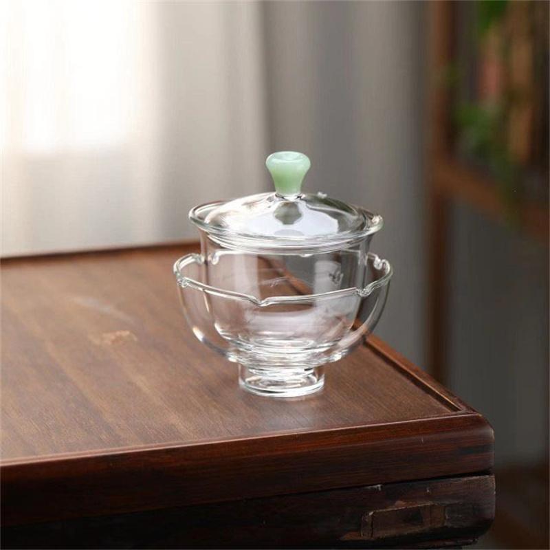 Small Capacity 75ml Sancai Glass Gaiwan Chinese Teaset Tea Bowl Tea Tureen Heat-resistant Kung Fu Tea Cup with Lid Teaware