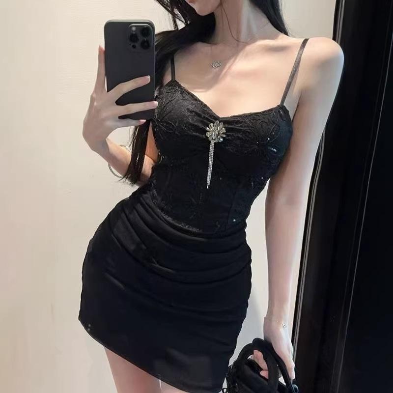 Pure Desire Temperament Advanced Sense Lace Splicing Suspender Dress Female Summer Spice Girl Waist Sexy Hip Skirt
