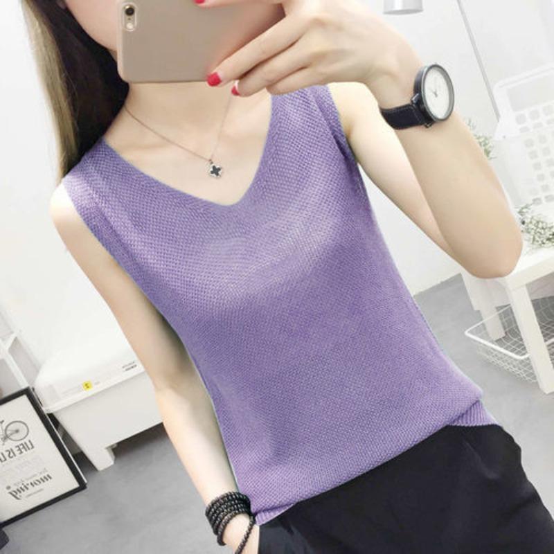 Loose, Covering The Stomach, Large-sized, Ice Silk, Halter-necked, Backless, Knitted Base Layer Top for Women