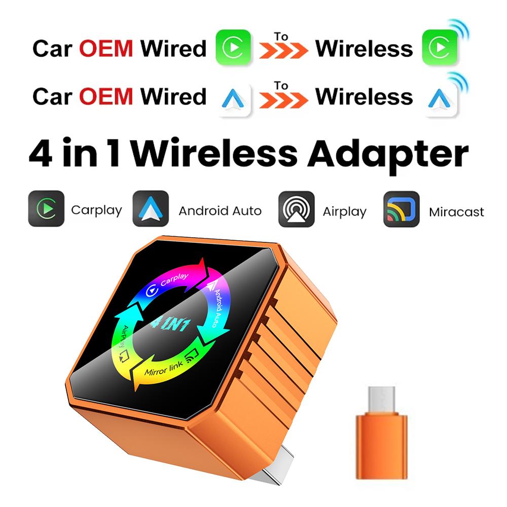 Adattatore Bluetooth MiNi Wireless 4-in-1 per Auto Carplay Spina USB Plug & Play Airplay Mirror Link WiFi Android Auto per iPhone Android Per il 98% di Auto OEM con Carplay e AA Cablati