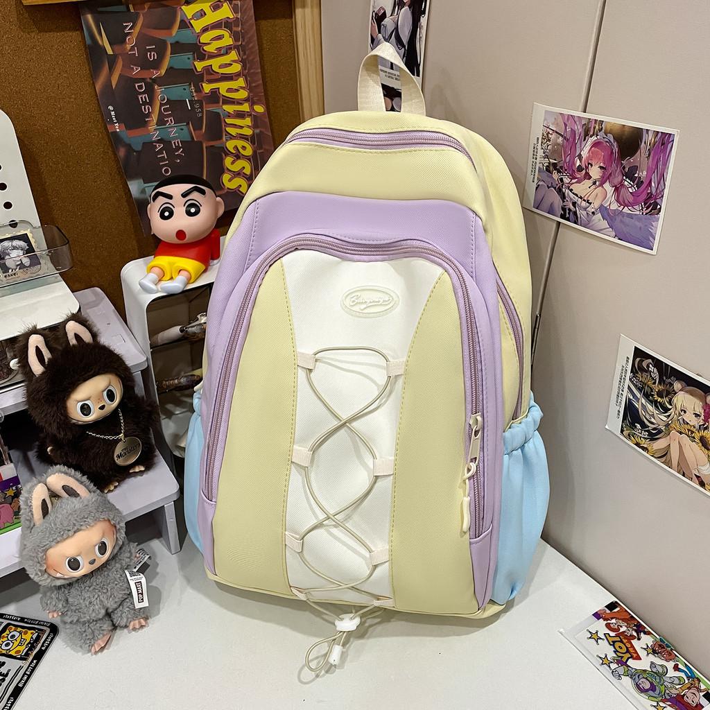 Simple Blocking Color Strap Decor Student Large Capacity Backpack For School