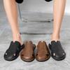Men Slippers Handmade Simple Flats Brown Leather Sandals Black Summer Roman Sandals Closed Toe Beach Shoes Plus Size