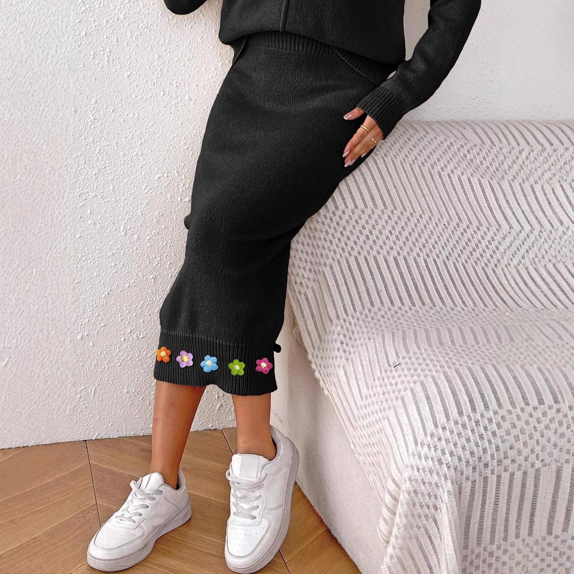 

Осенне-зимняя мода, женские юбки, трехмерные юбки в обтяжку, украшенные цветами, связанными крючком вручную, юбки и шерстяные платья XL чёрный