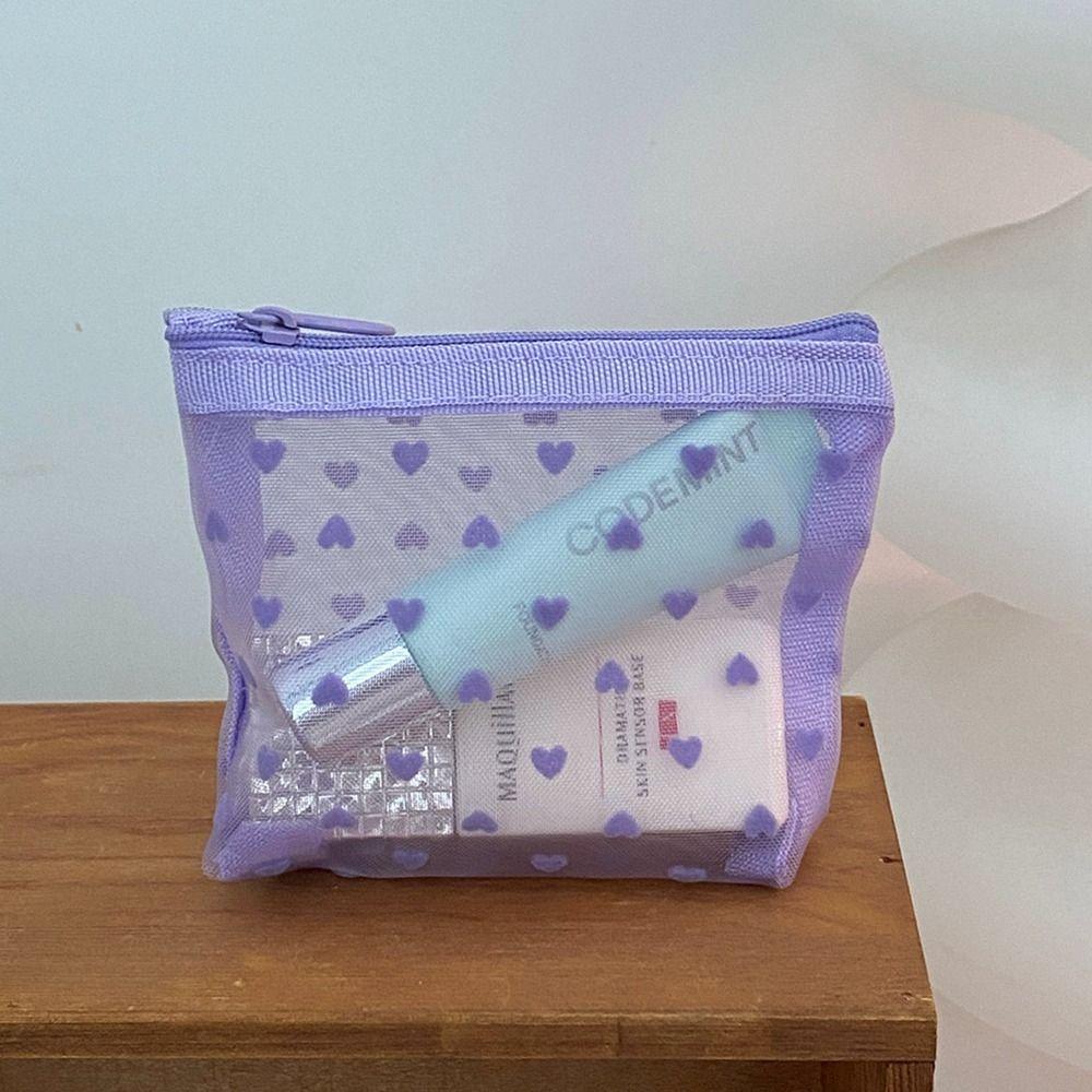 Wave Point Cosmetic Bag Mesh Storage Bag Zipper Bag Transparent Organizer Case Women