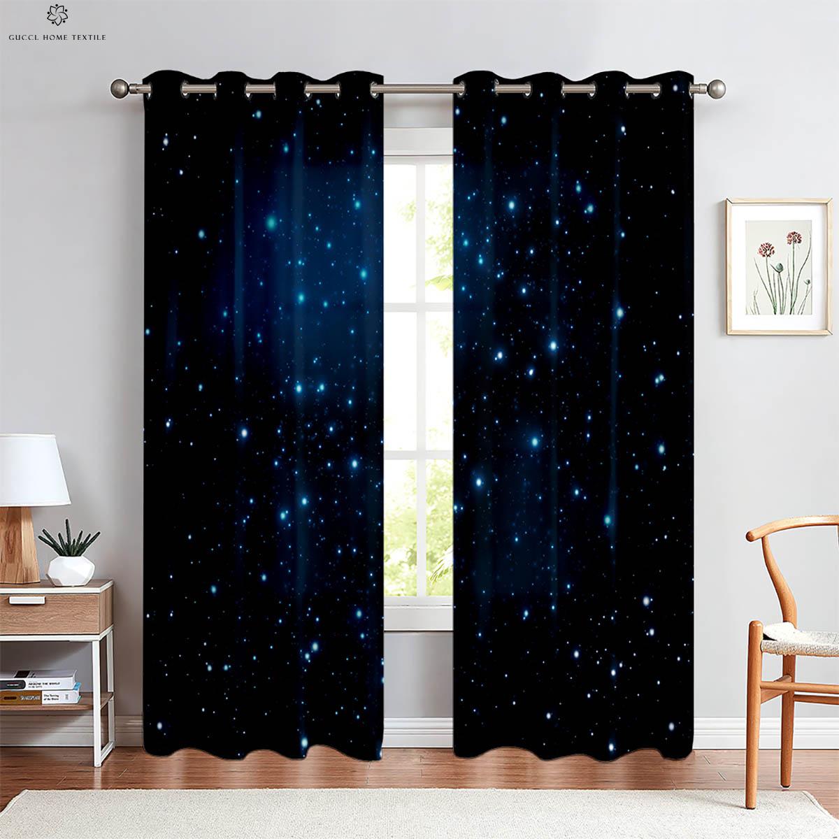 

Dreamy Starry Sky Three D Printed Curtain Bed Room Living Area Study Decorationative Easy to Wash and Care Customized 2 Pcs Quality W50xH130(CM)x2PCS&Grommet Top