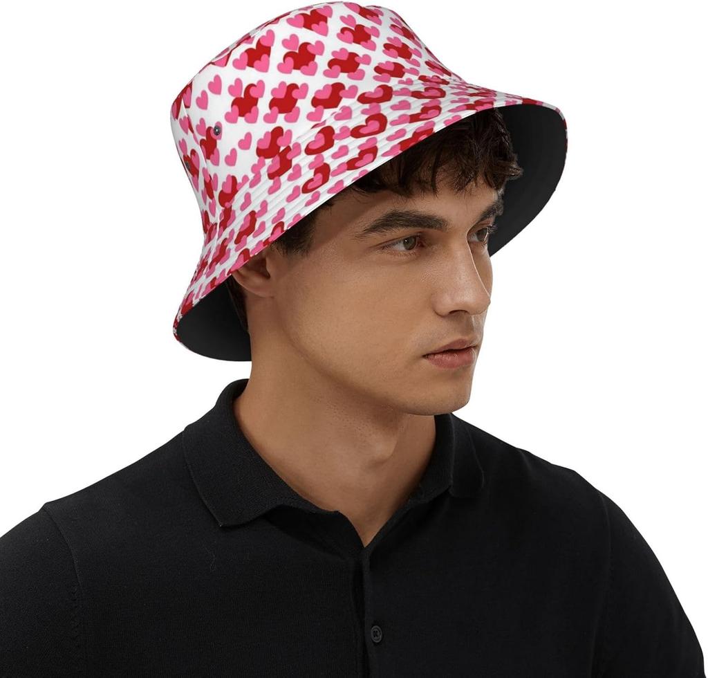 Cute Love Hearts Pattern Bucket Hat Summer Travel Beach Sun Hats Outdoor Hearts Cap For Women Men 011