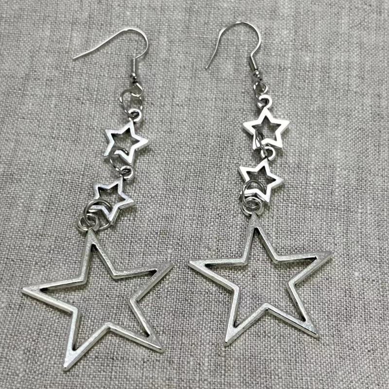 Five Pointed Star Dangle Earrings Chic Hollow Pattern Pentagrams Ear Pendants Punk Accessory for Fashion Forward Ladies