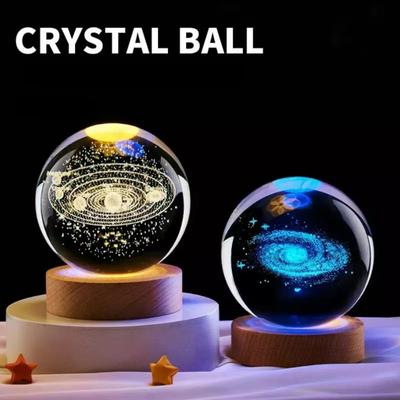 3D Kristallkugel Dekoration Planetarisch mit LED Holzsockel Lasergravierter Sonnensystem Globus Astronomie Geburtstagsgeschenk Lichterkette