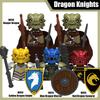 MOC Mittelalterliche Burg Drachenritter Bausteine Militärischer Krieger Samurai Soldat Figuren Schild Rüstung Helm Schwert Steine