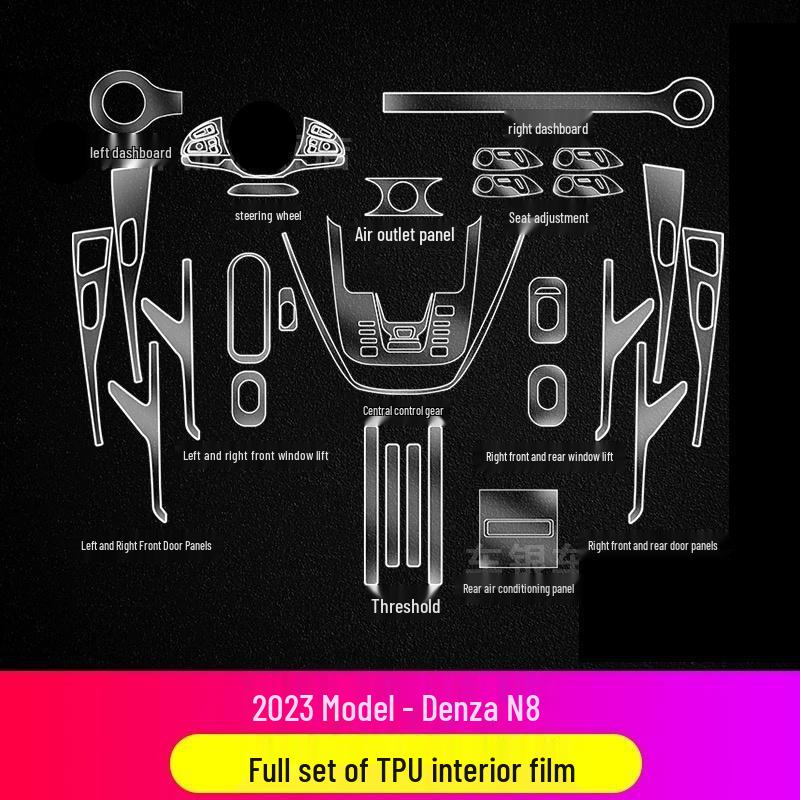 Denza N7/N8 Interior Protective Film for Console, Dashboard, Navigation, and Gear Shift - TPU High.