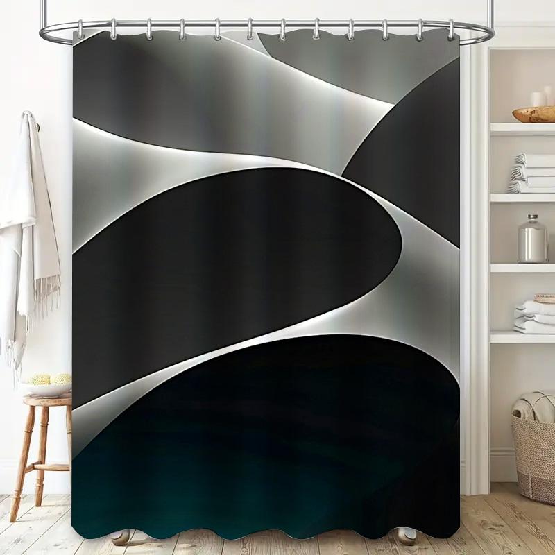 Modern Bathroom DecorStylish Black White Shower Curtain with Gradient Dark Blue Design for Bathtub Perfect Home Improvement Addi