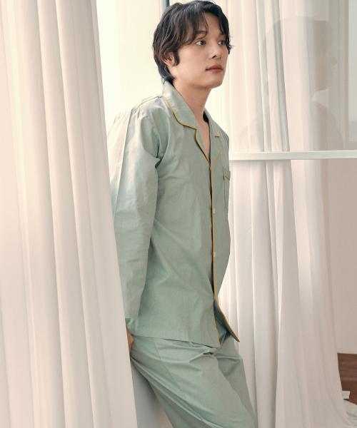 [May Flower] Classic Mint Long Sleeve Pure Cotton Men's Plus Size Pajamas Set [Shipped from Korea] 100% Authentic