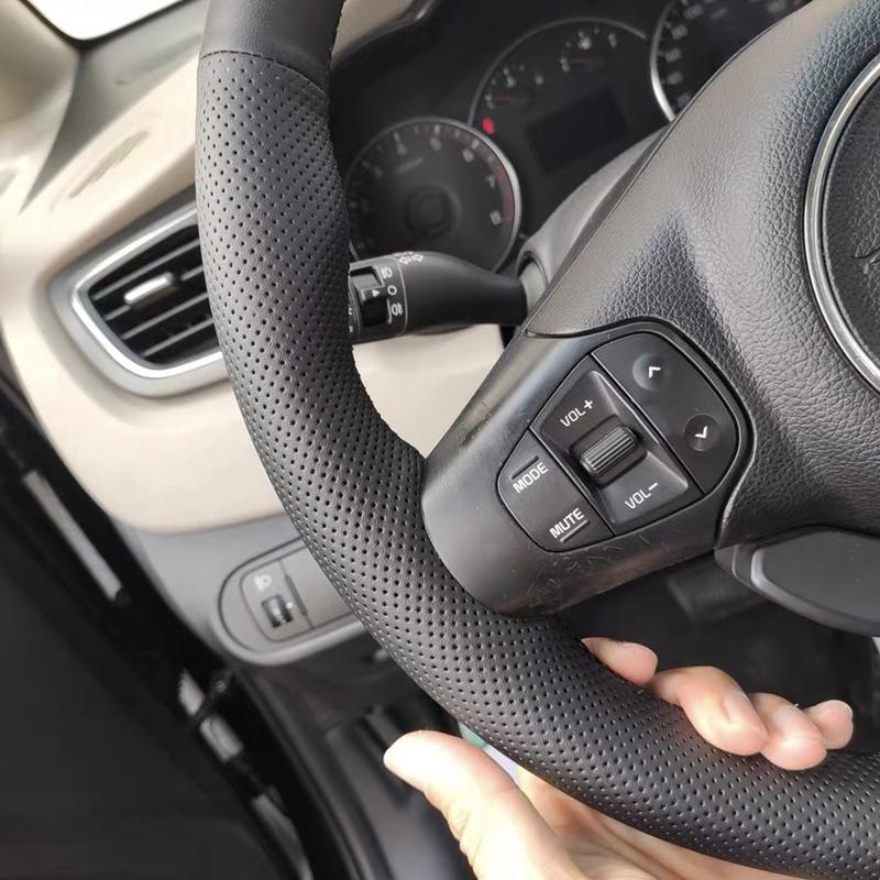 Custom Car Steering Wheel Braid Cover Breathable Genuine Leather 100% Fit For Kia Carens 2012- Auto Interior