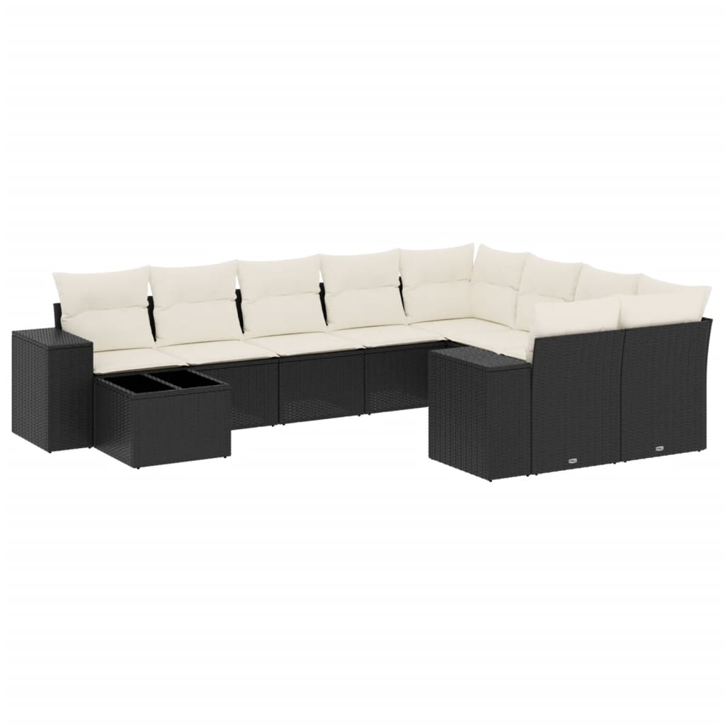 Vidaxl 10-Cz. Garden Lounge Set, Cushions Black Rattan Pe