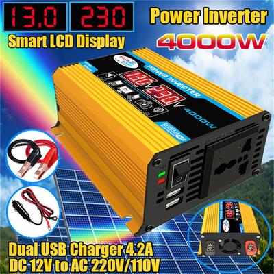 4000W Pure Sine Wave Car Power Inverter DC 12V To AC 220V 110V Voltage Transformer Dual USB Power Socket Converter for Car Home