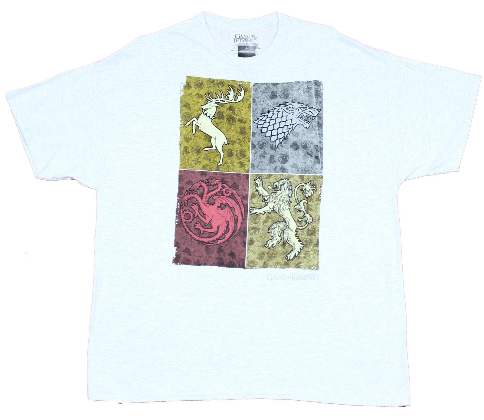 Game of Thrones Adult New T-Shirt - 4 House Sigils in Boxes M