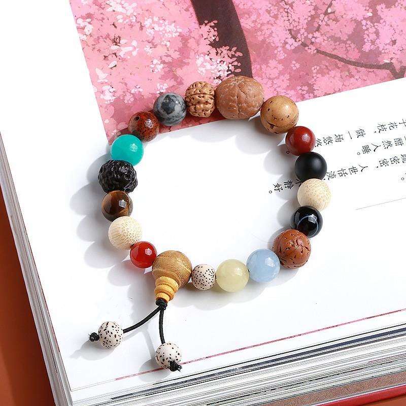 18 Bead Wooden Prayer Bracelet Handmade Buddhist Mala Meditation Spiritual Practice Unisex Retro Style