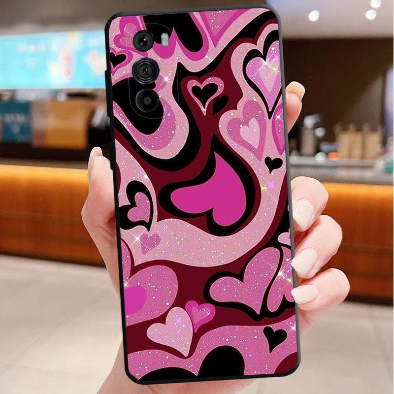 Phone Case For Motorola Edge 50 40 Pro 60 50 40 30 Ultra Neo Fusion Moto G85 G72 G53 G54 G84 G13 G32 Pink Gold Love heart