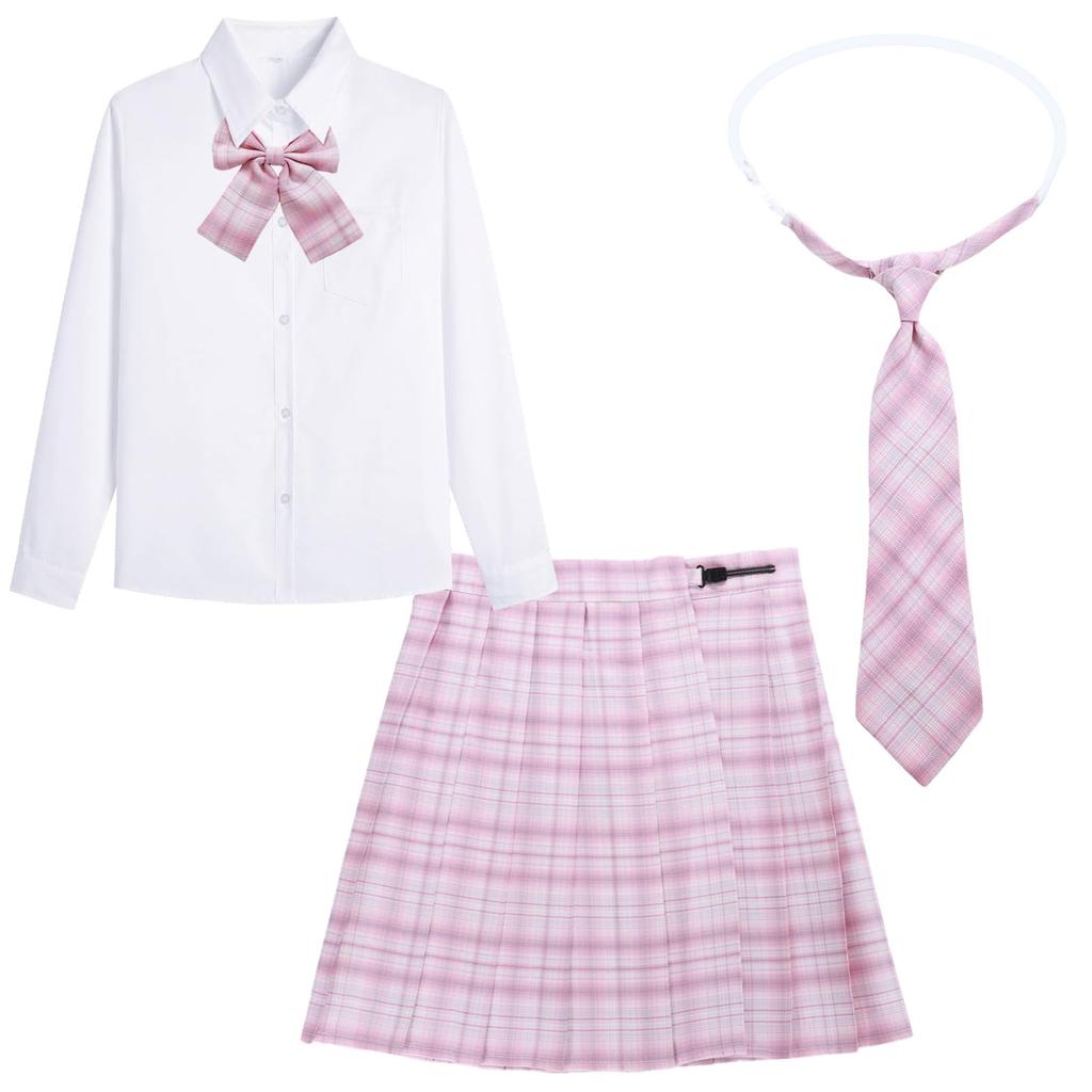 Joyasslly High School Girl Uniform Pleated Checkered Halloween Short Long Sailor Party Outfit Long Sleeve Size 4-Piece Set, Skirt, Skirt, Skirt,