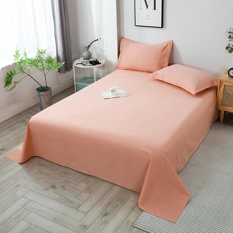 1pcs 100% Cotton Bed Sheet Pink Soild Color Top King Double Sheets Pure Cotton Single Size Kids Bed Linen (No Pillowcase)