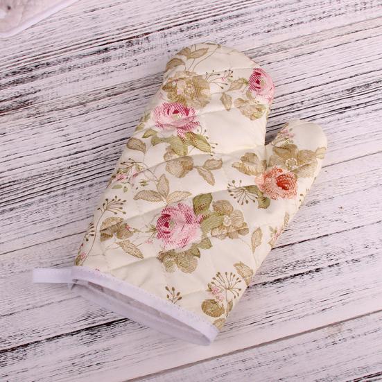 1Pc Mitt Soft Oven Resistant Polyester Texture Heat Floral Printed Microwave Glove Baking