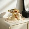 Cute Lying Lucky Cat Resin Figurine with Metal Tray Animal Sculpture for Jewelry Storage Living Room Vanity Table Home Decor