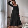 Moda Pullover da Donna Scollo Quadrato Maniche Lunghe Volant Vita Alta Aderente Abito