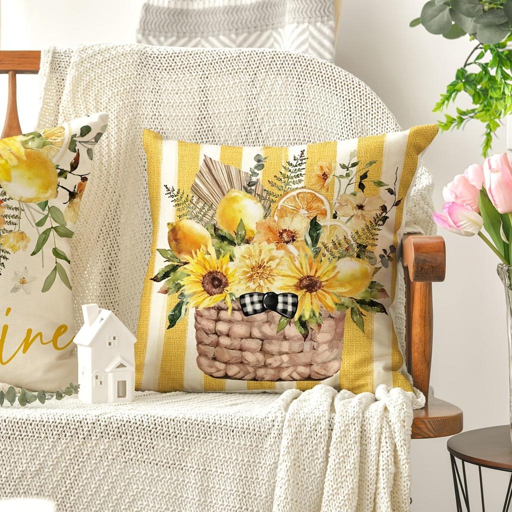 Sunflower Lemon Floral Pillow Cases - “Sunshine In My Soul” Bright DecorLiving Room Sofa Cushion Cover, Bedroom Room Decoration