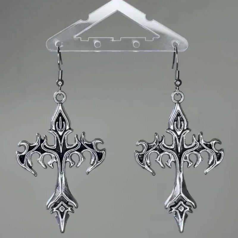 Boucles d'oreilles Flamme Croix Gothique Tendance Rétro - Accessoire Polyvalent Style Hip Hop