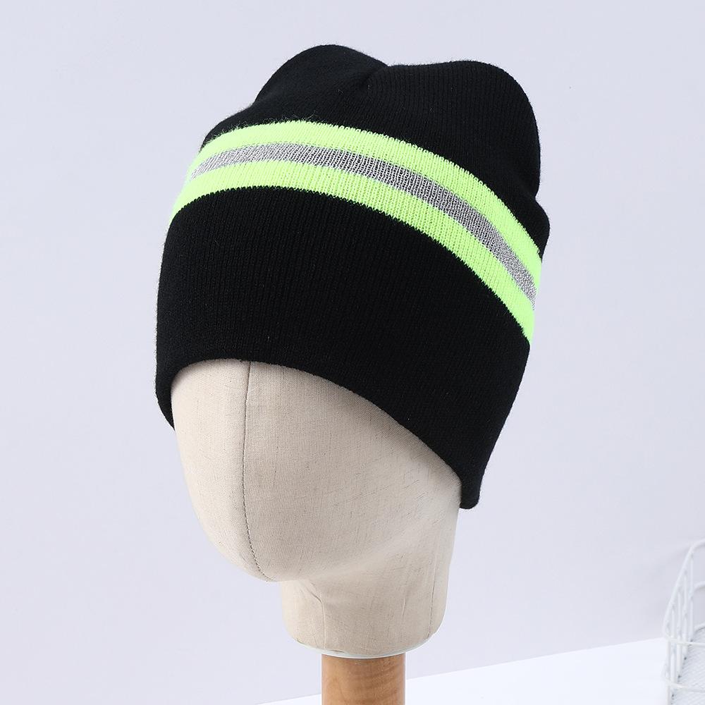 Унисекс Шапка-бини с отражающей полосой Теплая вязаная зимняя шапка для мужчин и женщин Эластичная шапка-бини для холодной погоды
