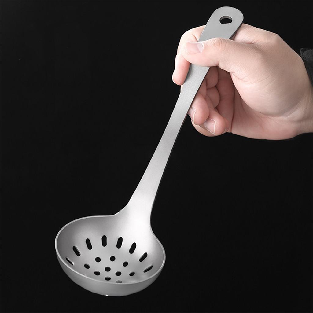 Ti Camping Spoon Deepened Scoop Head Ergonomic Handle with Hanging Hole for Outdoor Picnic Cooking Kitchen Soup Ladle and Slotted Spoon