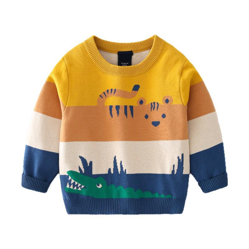 Tengyun Pigeon Kids' Double-Layer Sweater - European & American Style, Boys' Abstract Cartoon Jacquard, Autumn 2025 Collection.