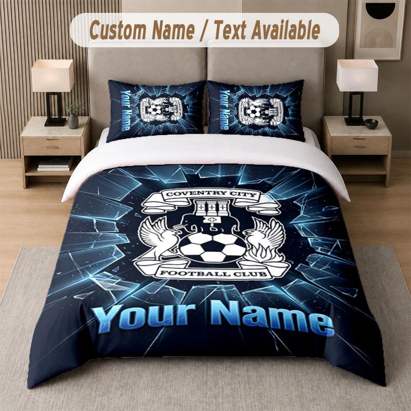 Benutzerdefiniertes Bettwäsche-Set Coventry City FC Muster, Druck Name Text 1 Bettbezug plus 2 Kissenbezüge Heimtextilien