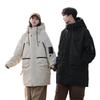 Unisex Mid-Length White Duck Down Winter Jacket: Windproof Hooded & Warm.