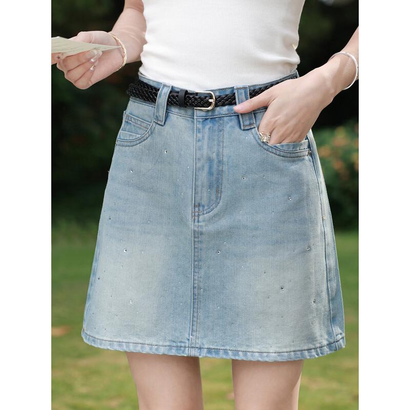 Women s Light Blue High-Waist A-Line Denim Skirt L