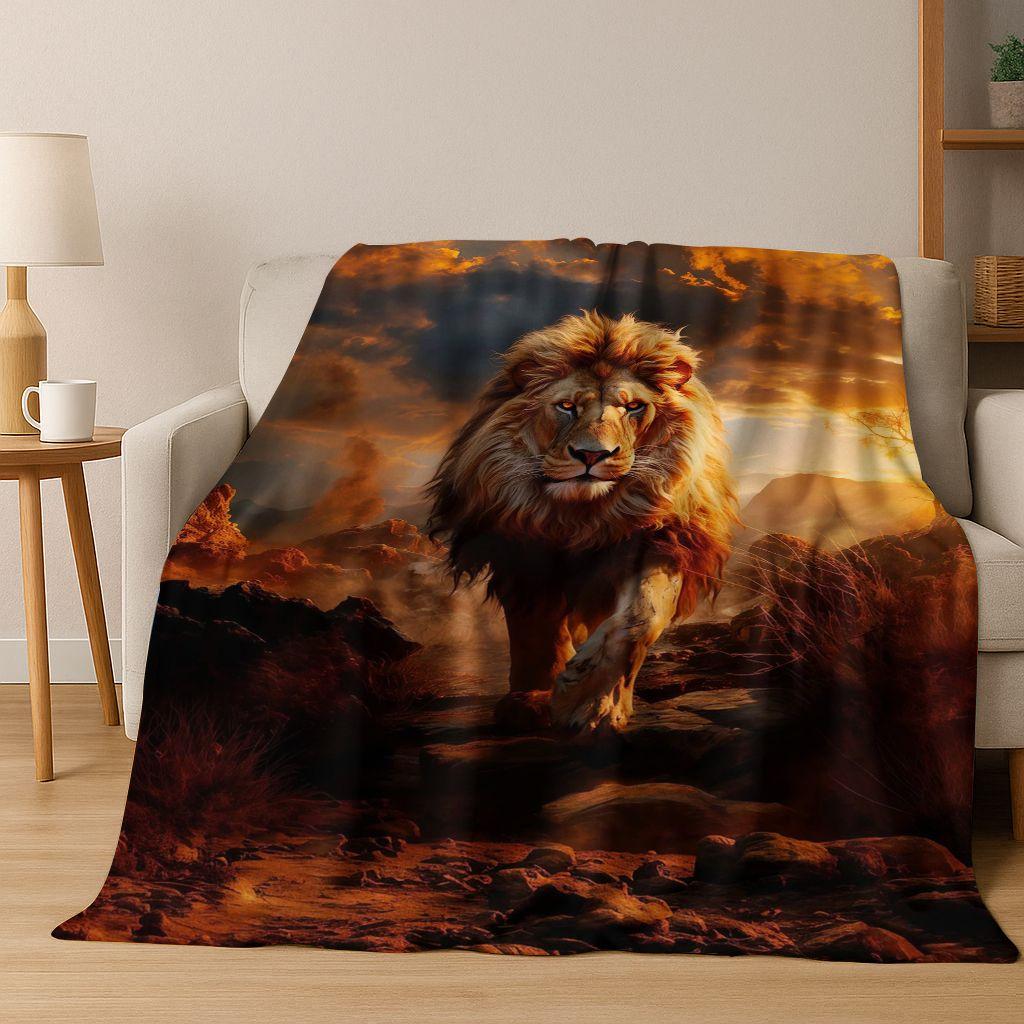 26 Style Wild Animal Lion Beast Cartoon Flannel Blanket,Warm Cozy Soft Throw Blanket for Home Bedroom Bed Sofa Picnic Cover Kids