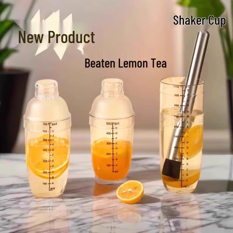 Neukundenrabatt: 5 Yuan Rabatt - Kunststoff Cocktail- & Milchtee-Shaker mit Skala für Früchte und Eiswürfel