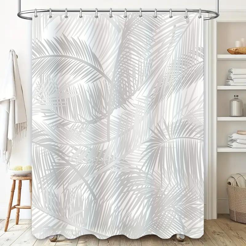 Luxury White Palm Tree Shower Curtain Bathroom Decor with Modern Design for Home Decoration Waterproof Washable 72 x 84 Inches