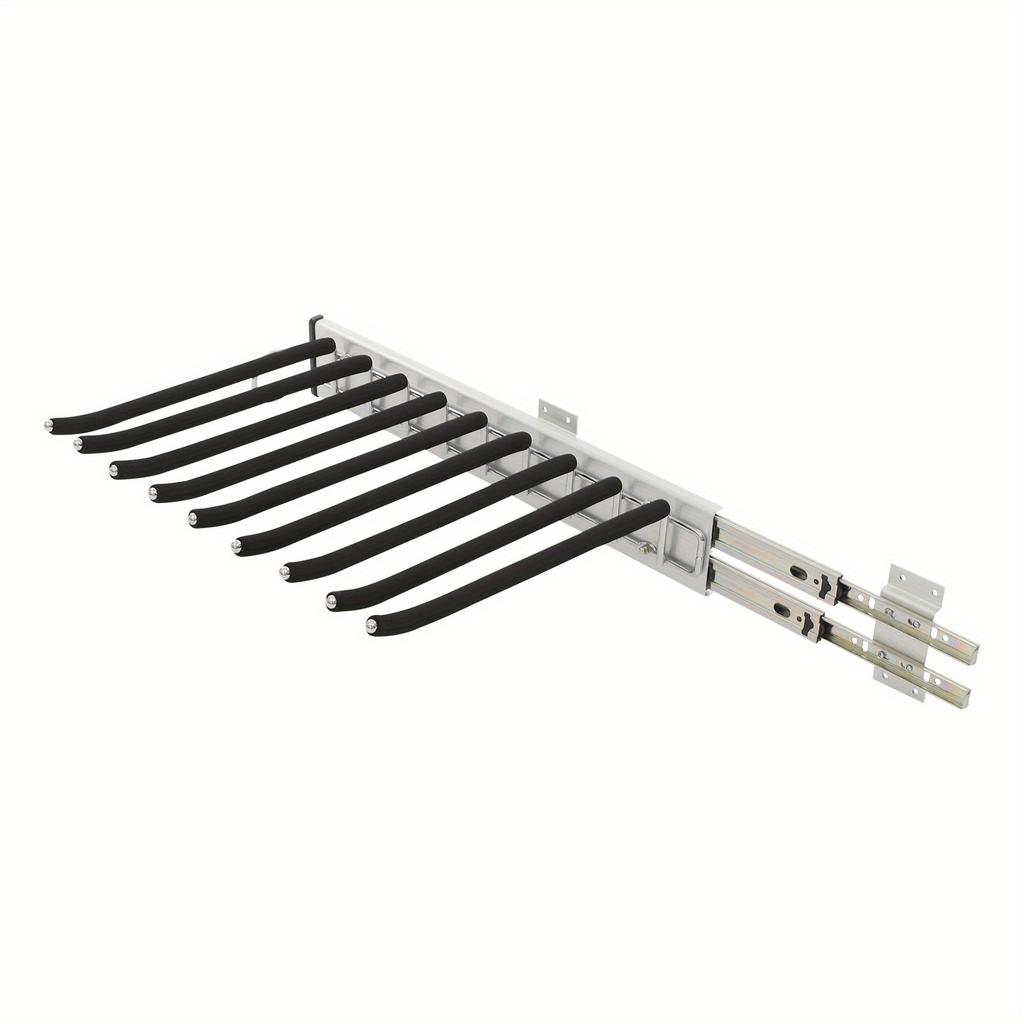 9-Rod Slide-Out Pants Rack – Heavy Duty Wardrobe Organizer with Anti-Slip Flocking – Black/Silver