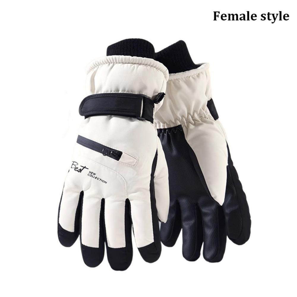

Windproof Plush Gloves Waterproof Snowboard Gloves Antislip Skiing Gloves for Men Winter Beige-Female Style