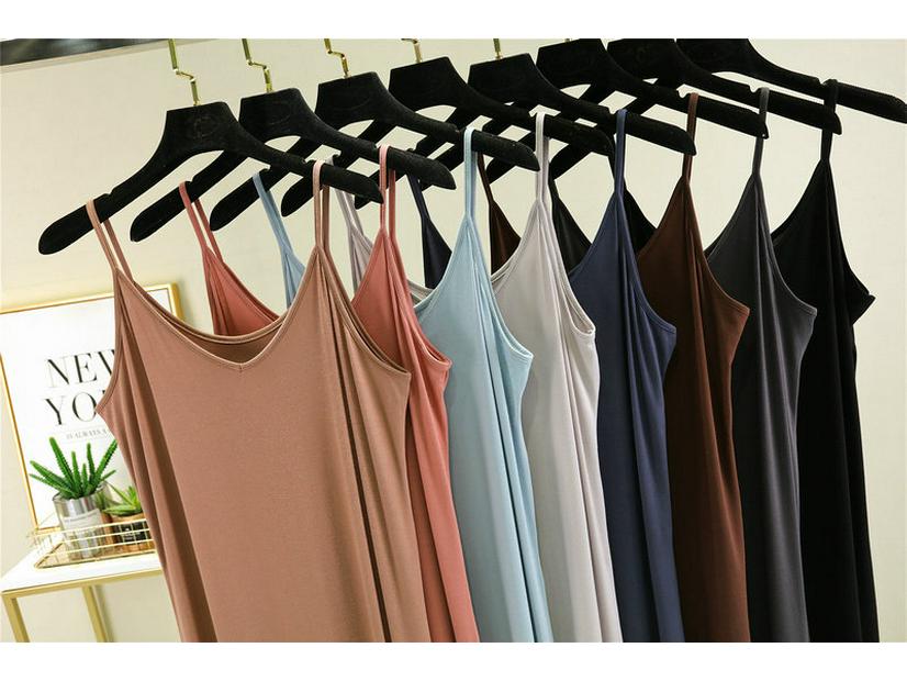 Women's Summer Modal Slim Fit Tank Dress with Double Shoulder Straps and Side Slit