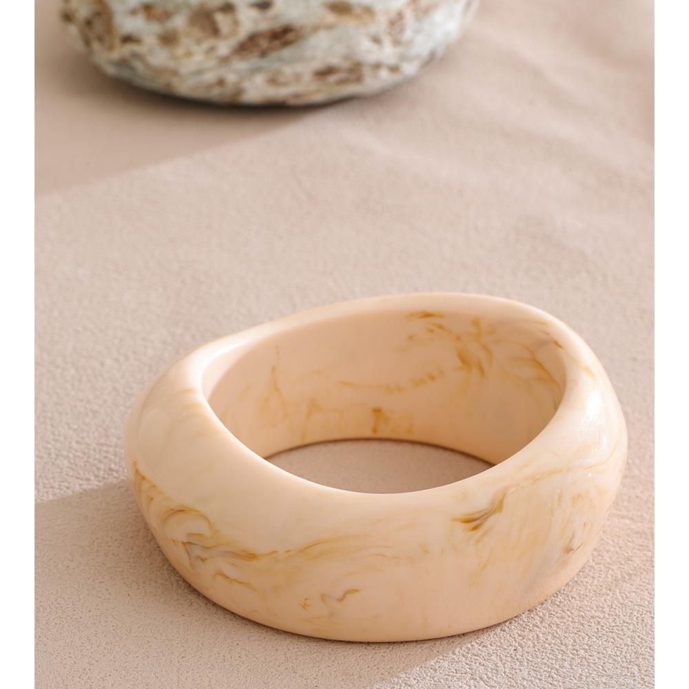 Eetit 65mm Beige Resin Acrylic Wide Chunky Bracelet Bangle for Women Waterproof Stylish Big Trending Wrist Jewelry Wholesale